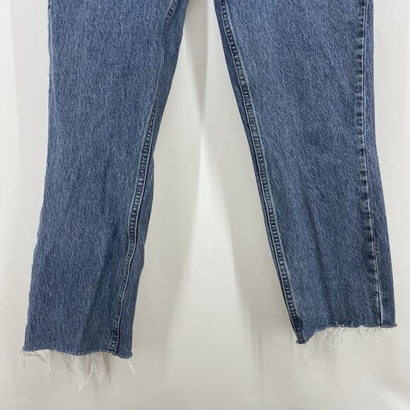 Abercrombie & Fitch Size 27 / 4R Belted Mom Jeans High Rise Dark Wash Raw Hem - Picture 3 of 7